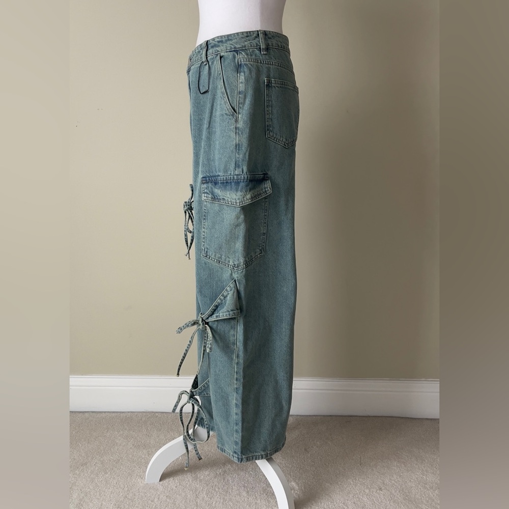 CIDER Denim Low Rise Solid Bowknot Pocket Wide Leg New Oversized Jeans Size M - Picture 6 of 12